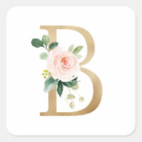 Feminine Faux Gold Foil Floral Letter B Monogram