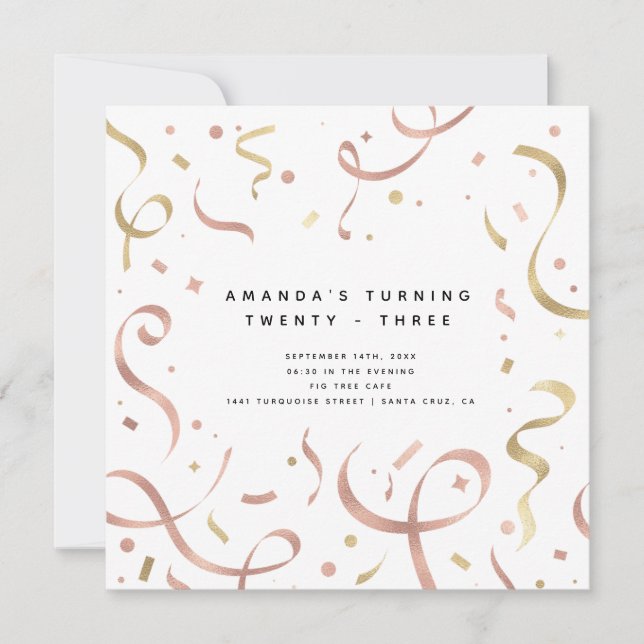 Feminine Faux Gold Foil Modern Adult Birthday Invitation (Front)