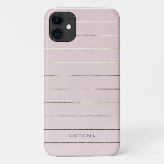 Feminine Faux Gold Foil Stripes Pattern Blush Pink Case-Mate iPhone Case (Back)