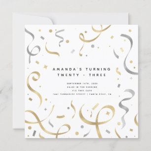 Feminine Faux Gold & Silver Modern Adult Birthday Invitation