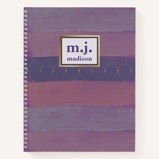 Feminine Faux Gold with Purple Brush Strokes Notebook (Front)