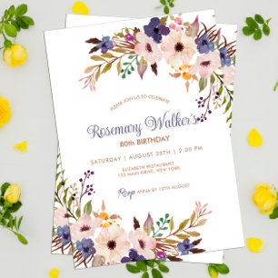 Feminine Floral Adult Feminine 80th Birthday Boho Invitation