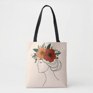 Feminine Floral Art Tote Bag –Flower Illustration