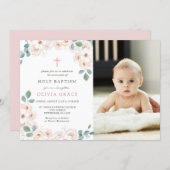 Feminine Floral Baptism Photo Invitation (Front/Back)