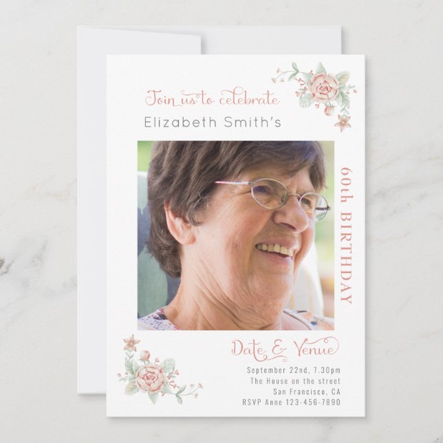 Feminine Floral Birthday Invitation (Front)