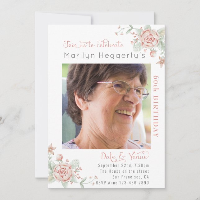Feminine Floral Birthday Invitation (Front)