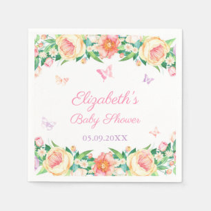 Feminine Floral Butterfly Garden Pastel Birthday Napkin