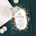 Feminine Floral December 40th Birthday Celebration Acrylic Invitations<br><div class="desc">When your birthday occurs in the month of December, it often gets lost in all the holiday fanfare. Make the guest of honour feel special with this beautifully unique custom birthday party invitation. A feminine pink rose floral accent added to the holly and berries evergreens on this unique acrylic card...</div>