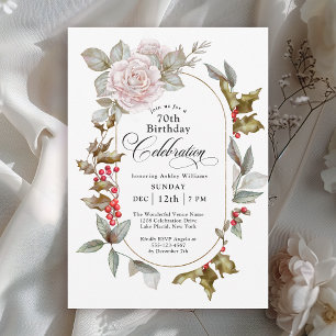 Feminine Floral December 70th Birthday Celebration Invitation