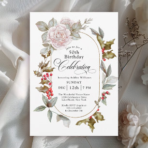 Feminine Floral December Birthday Celebration Invitation