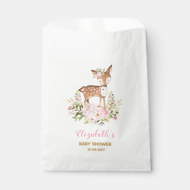 Feminine Floral Deer Baby Shower Woodland Birthday Favour Bags (Front)