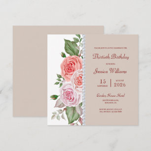 Feminine Floral & Diamond 30th Birthday Invitation