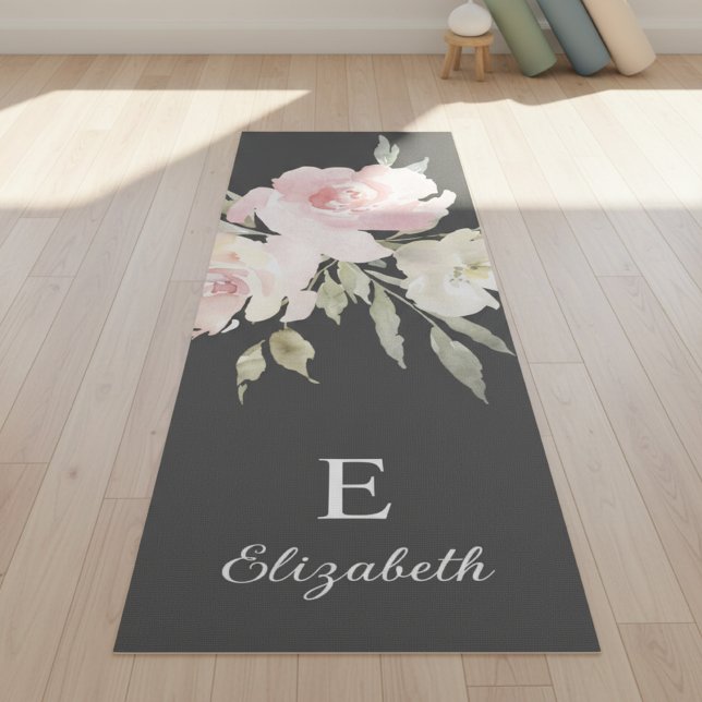 Feminine Floral Girly Pink Monogram Yoga Mat (Creator Uploaded)