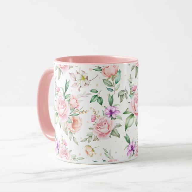 Feminine Floral Pattern Mug (Front Left)