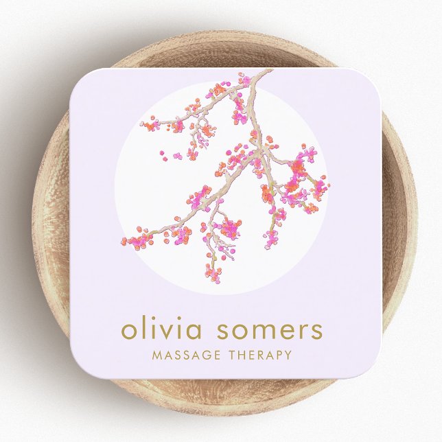 Feminine Floral Pink Cherry Blossom  Square Business Card (Creator Uploaded)