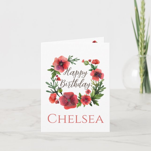 Feminine Floral Poppy Birthday Card For Her (Front)