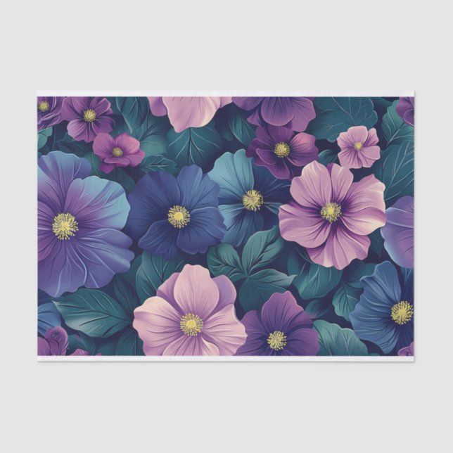 Feminine Floral Purple and Pink Decoupage Tissue Paper (Front)