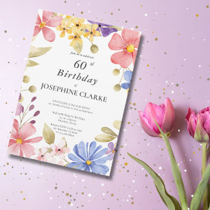 Feminine Floral Wreath 60th Birthday Party Invitation