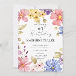 Feminine Floral Wreath 60th Birthday Party Invitation