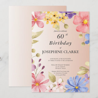 Feminine Floral Wreath 60th Birthday Party Invitation