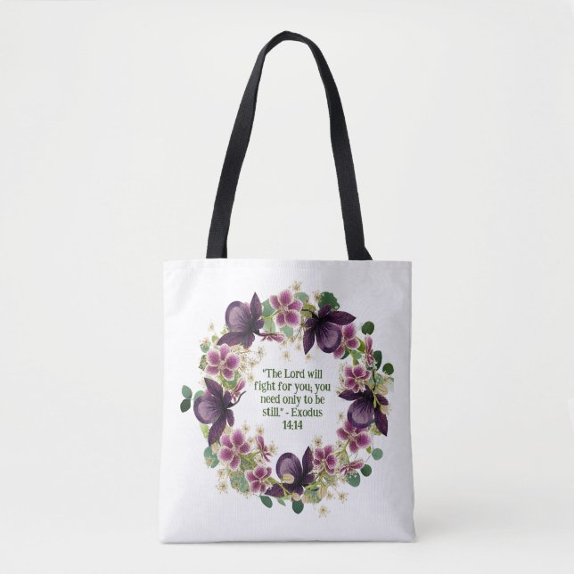 Feminine Floral Wreath Empowering Religious Quote Tote Bag (Front)