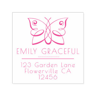 Feminine Flourished Butterfly Return Address Self-inking Stamp