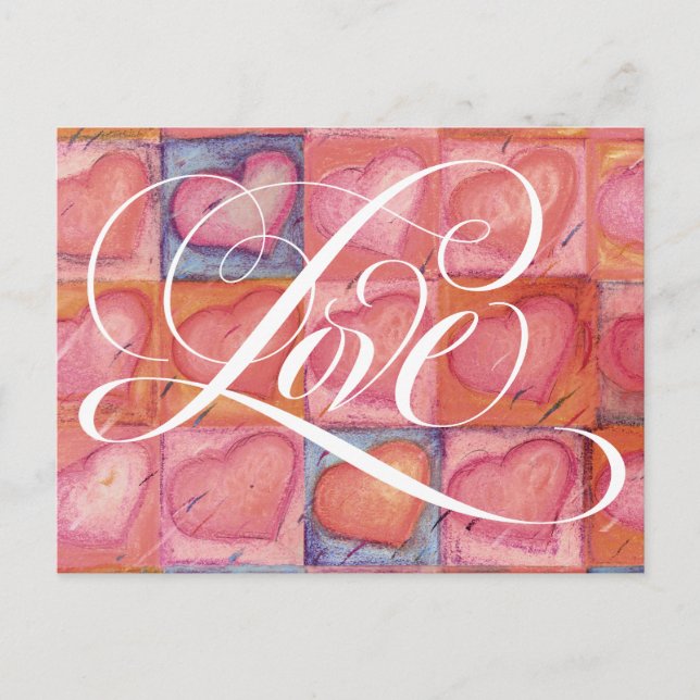 Feminine Flourished LOVE Calligraphy Lettering Holiday Postcard (Front)