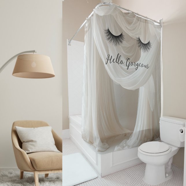 Feminine Funny Eyelash Makeup White Silk Backdrop Shower Curtain (Creator Uploaded)