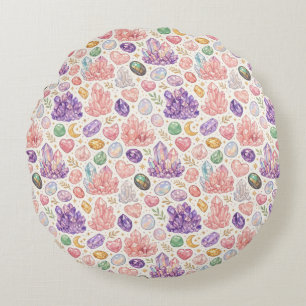 Feminine Gemstone Seamless Pattern Round Cushion