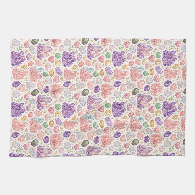 Feminine Gemstone Seamless Pattern Tea Towel (Horizontal)