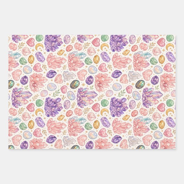 Feminine Gemstone Seamless Pattern Wrapping Paper Sheet (Front)
