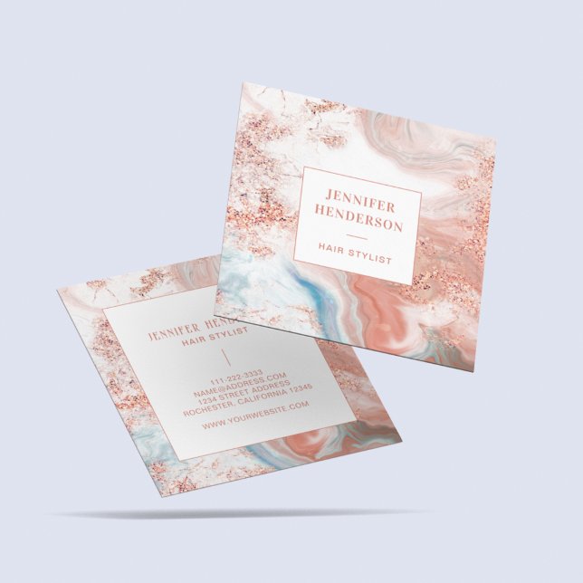 Feminine Girly Blush Pink Rose Gold Glitter Marble Square Business Card (Creator Uploaded)