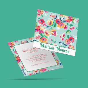 Feminine Girly Colourful Watercolor Flower Roses  Square Business Card