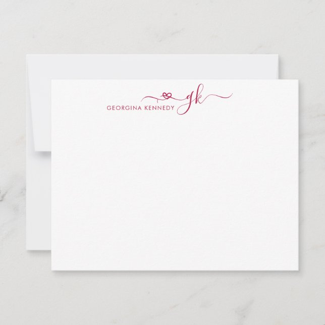 Feminine Girly Heart Script 2 Monogram Burgundy Card (Front)