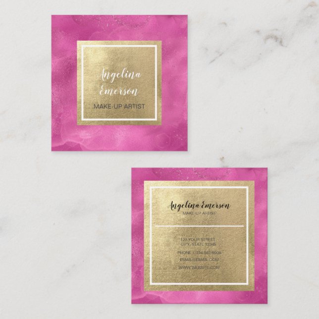 Feminine Glitter Ink Gold Makeup Hair Salon  Square Business Card (Front/Back)