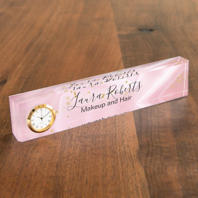 Feminine Gold and Pink Glitter  Nameplate (Side)