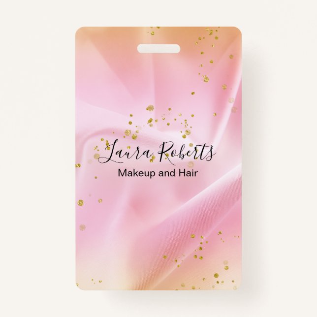 Feminine Gold and Pink Glitter Pocket  ID Badge (Front)