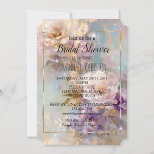 Feminine Gold Purple White Flowers Invitation