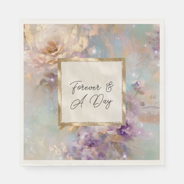 Feminine Gold Purple White Flowers Napkin (Front)