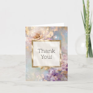 Feminine Gold Purple White Flowers Thank You Card