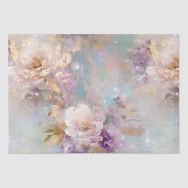Feminine Gold Purple White Flowers Tissue Paper (Front)