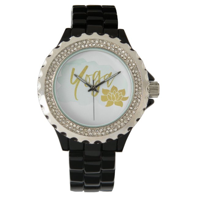 *~* Feminine Gold Yoga Lotus Watercolor Turquoise Watch (Front)