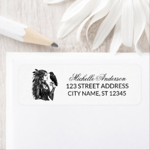 Feminine Gothic Witch and Raven Return Address