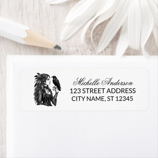 Feminine Gothic Witch and Raven  Return Address    (Insitu)
