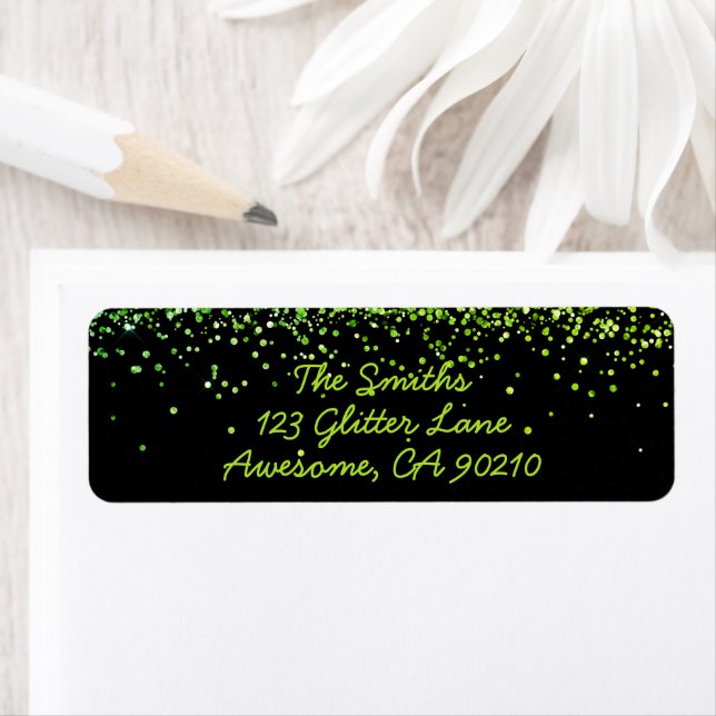 Feminine Green Glitter Party Return Address Label (Insitu)