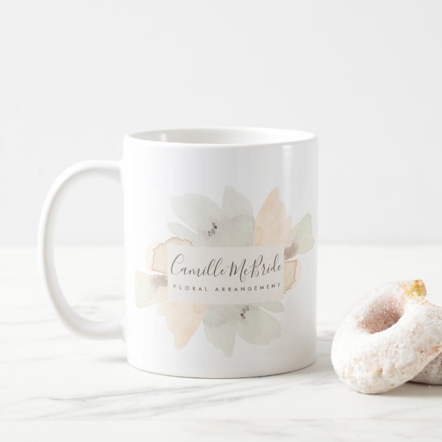 Feminine Hand Painted Watercolor Floral Pattern Coffee Mug (With Donut)