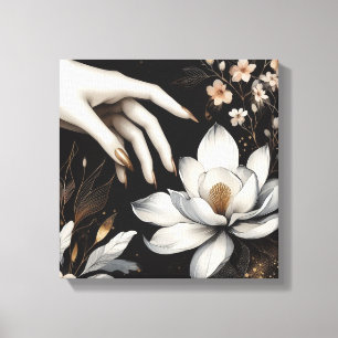 Feminine Hand with Magnolia Flower Art Canvas Print