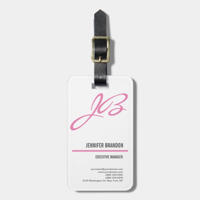 Feminine Handwriting Monogram Minimalist Luggage Tag (Front Vertical)