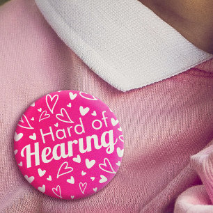 Feminine Hearts Hot Pink White Hard of Hearing 3 Cm Round Badge
