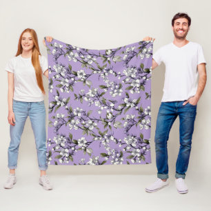 Feminine Lavender Lilac Blossom Floral Pattern Fleece Blanket